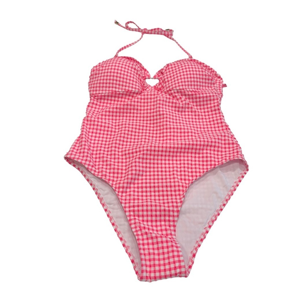 BETSEY Johnson 1 Pcs Bathing Suit Retro Pink & White Gingham Adj. Strap Sz M NEW